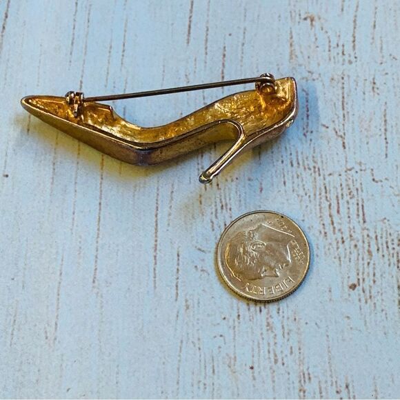 Pink Enamel Gold Crystal High Heel Brooch - Picture 2 of 2